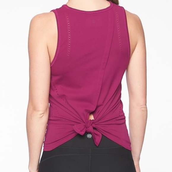 Athleta Foothill Tank Top Shirt Pink Exotic Fuchsia Small Split Back Laser Cut - Picture 9 of 10